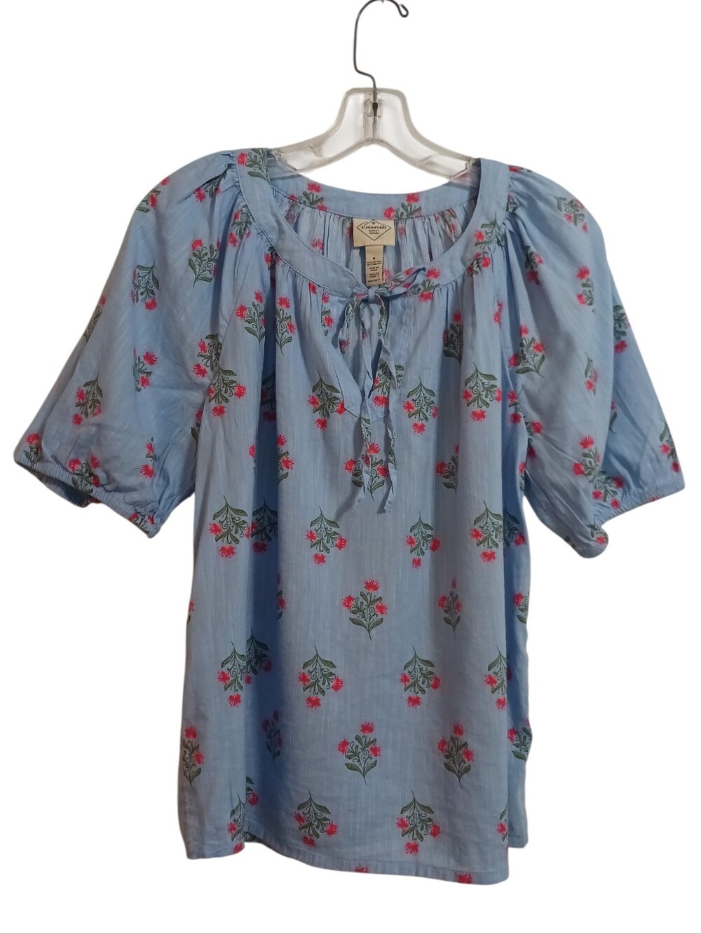 Cotton blend popover blouse sz S floral blue watermelon red